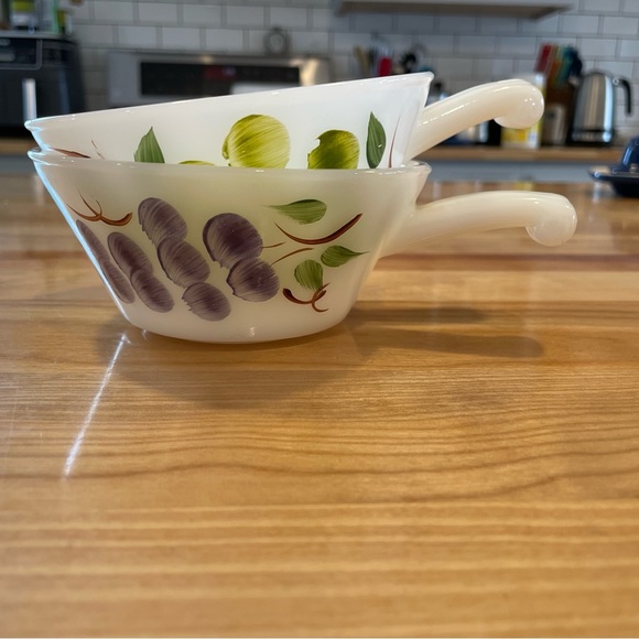 Two vintage Fire King bowls with grape painterly design. 8 ounces. - Picture 1 of 12